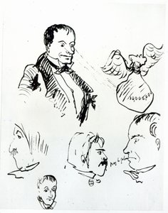 Trois autoportraits et profils de Jules Champfleury (1821-89) et Charles Asselineau (1820-74) c.1857-58 - Charles Pierre Baudelaire